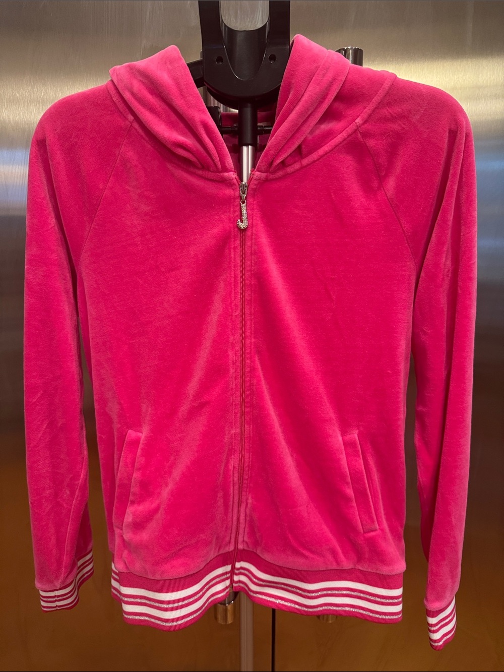 Womens Pink Velour Zip-Up Hoodie Jacket